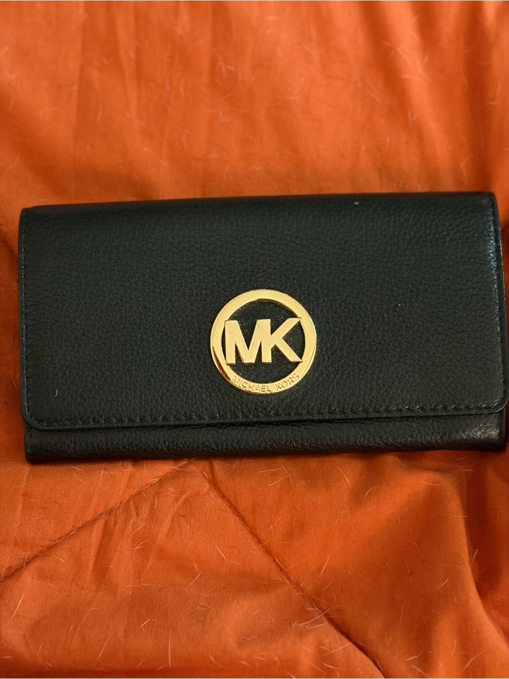 Michael Kors Black Leather Wallet with Gold MK Emblem